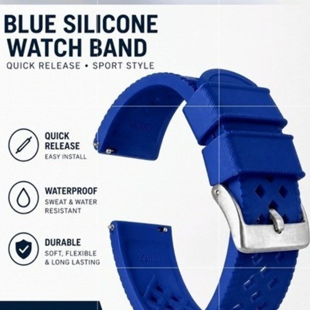 Barton Blue Silicone Watch Band 18mm Quick Release Sport Strap Waterproof - Picture 3 of 10
